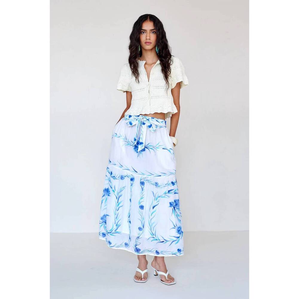 NEW BANJANAN flora maxi skirt in bagh bouquet cyan